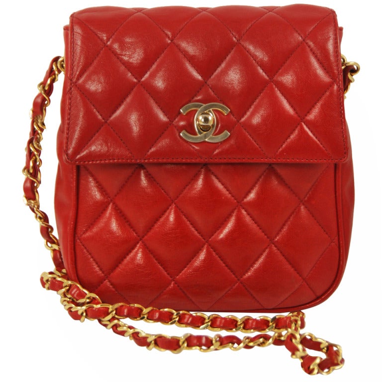 1980s Red Leather Chanel Quilted Flap Shoulder Bag at 1stDibs