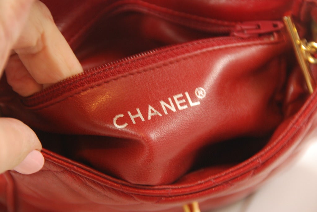 1980s Red Leather Chanel Quilted Flap Shoulder Bag 1