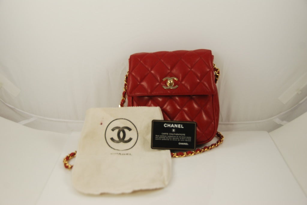1980s Red Leather Chanel Quilted Flap Shoulder Bag 3