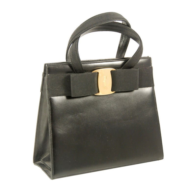 Classic Black Leather Ferragamo Handbag