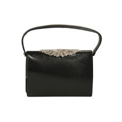Early Koret Black Lizard Handbag Bag Rhinestone Clasp