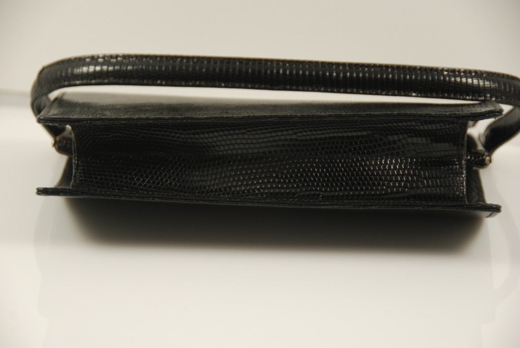 Women's Early Koret Black Lizard Handbag Bag Rhinestone Clasp