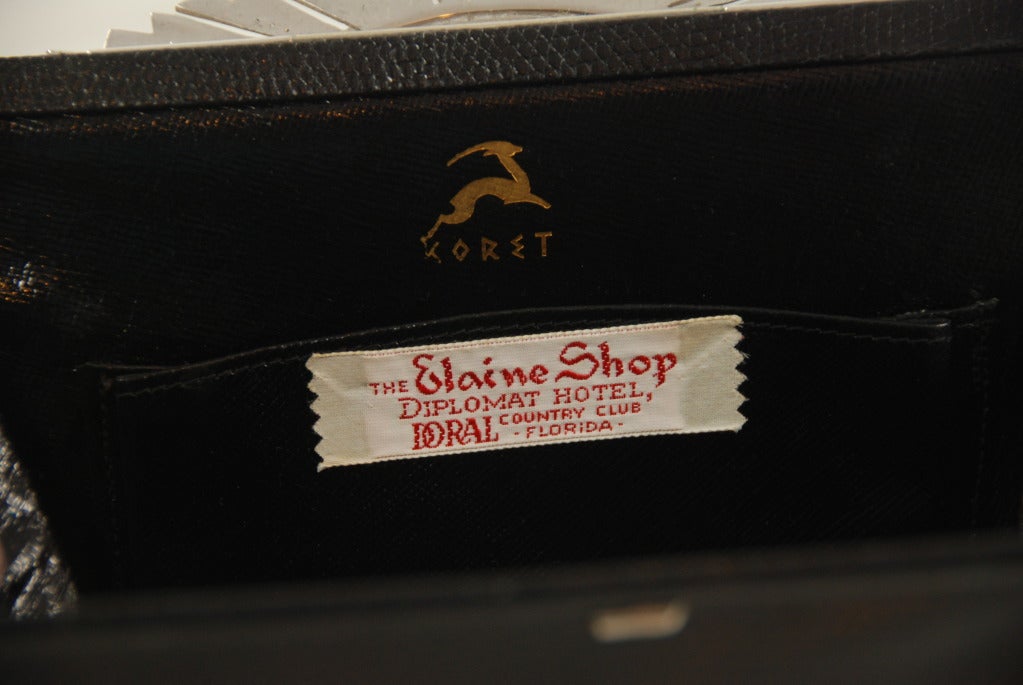 Early Koret Black Lizard Handbag Bag Rhinestone Clasp 3