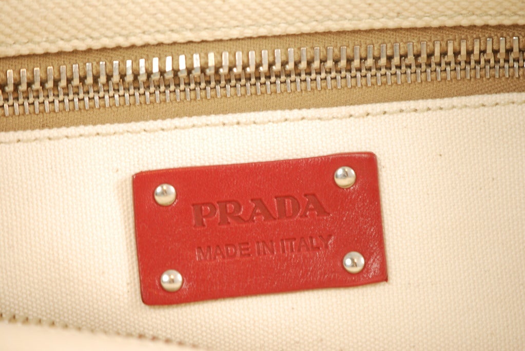 Prada Painted Extra Large Canvas and Ostrich Tote Bag 4