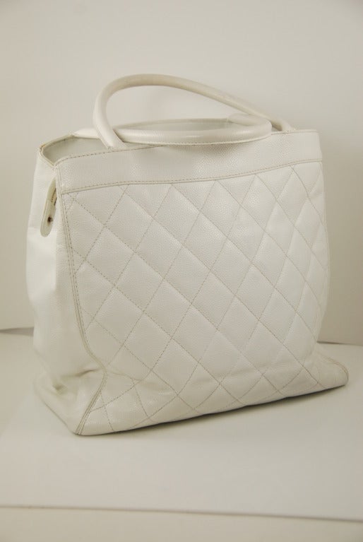 Women's 1980s Chanel White Cavier Leather Quilted Bag