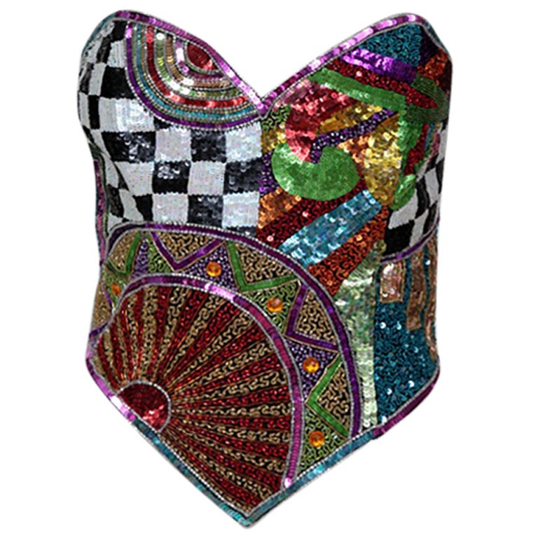 Ella Singh Multicolor Sequined & Beaded Corset Top