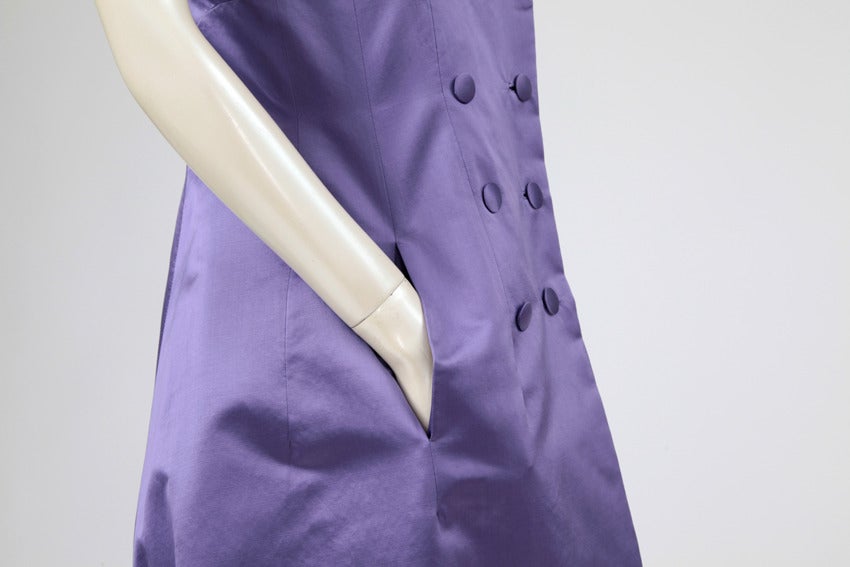 Jean Dessès '50s Haute Couture Satin Princesse Mantel / Kleid (Violett) im Angebot