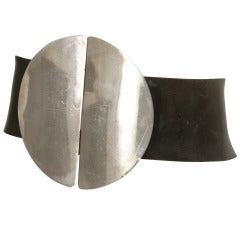 Paco Rabanne Leather Belt with Sculptural Metal Buckle 9
