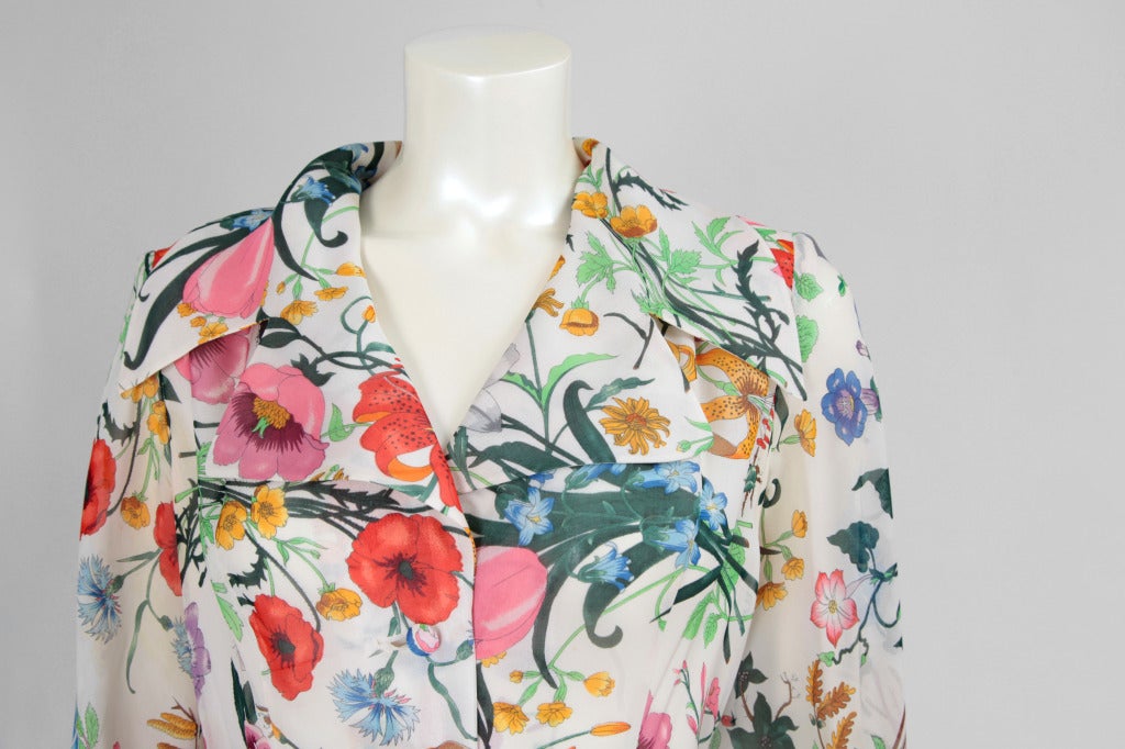 Gucci Organza Flora Print Gown In Excellent Condition In Geneva, CH