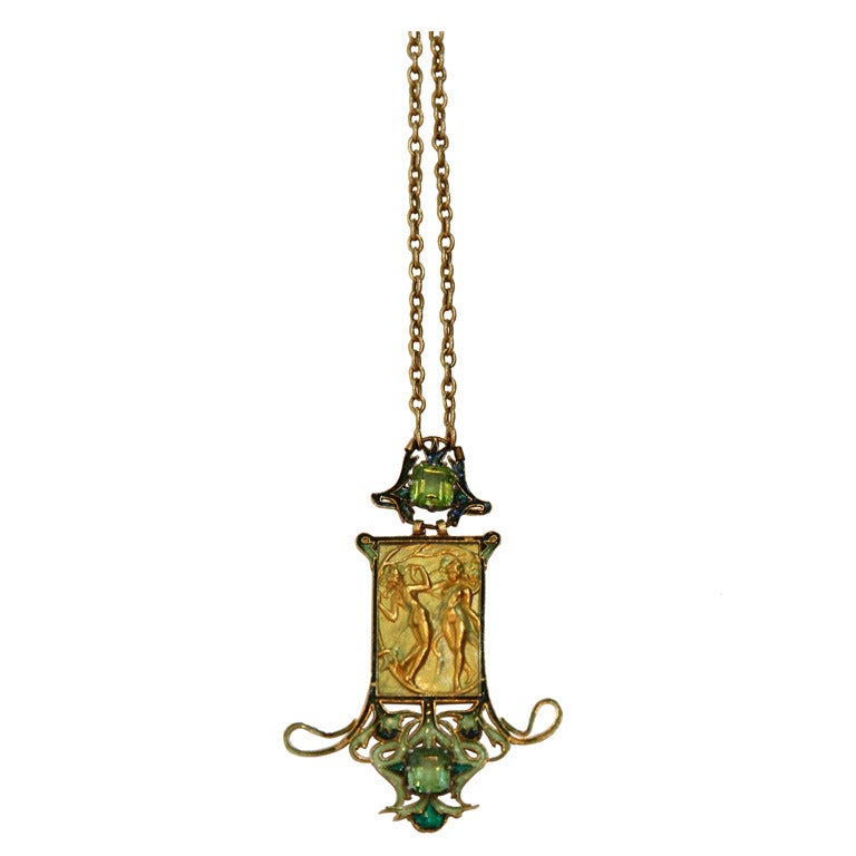 Very Rare Rene Lalique Art Nouveau  Les Danseuses Necklace For Sale
