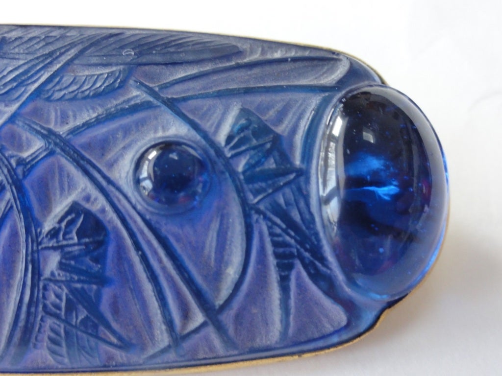 Navy Blue Glass and Brass
model 1400 In Felix Marcilhac Cataloge Raisonne
stamped Lalique
circa 1913