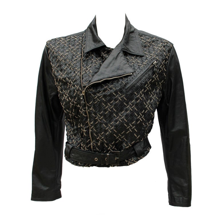 Gianni Versace Chainmail Leather Biker Jacket 1994 For Sale