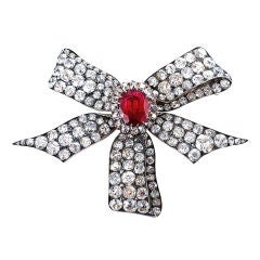 Magnificent Victorian Diamond Burma Ruby Bow Pin