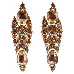 Stately Eighteenth Century Hessonite Garnet and Gold Earrings