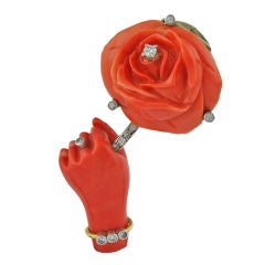 CARTIER PARIS Coral Hand and Coral Rose Pin