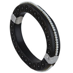 Carved Ebony Bangle set with Diamonds and Pearls