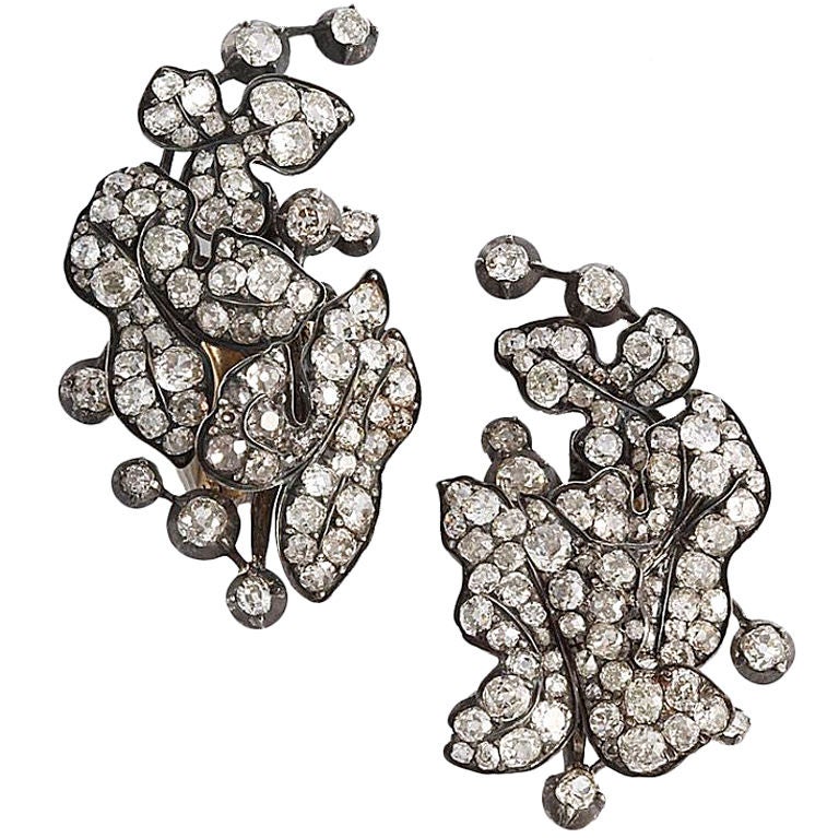 Georgian Diamond Leaf Earrrings For Sale
