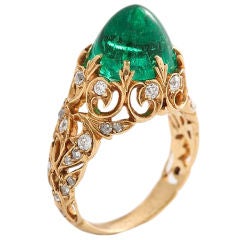 Fine High Domed Cabochon Emerald Ring