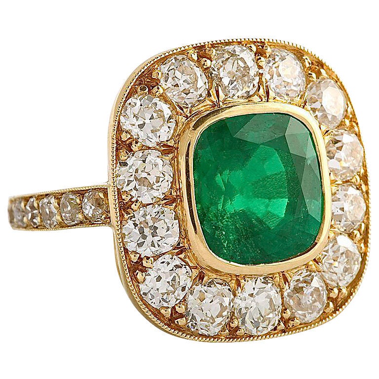 Classic Antique Emerald Diamond Cluster Ring