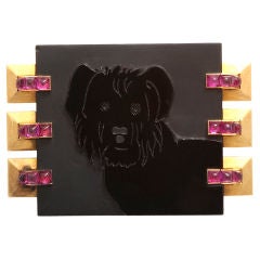 Art Deco Pekingese Dog Onyx Gold Ruby Pin