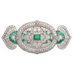 LACLOCHE Art Deco Diamond Emerald Pin