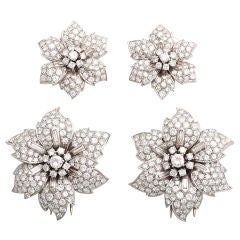 GHISO Diamond Demi Parure of Florals Clips and Earrings