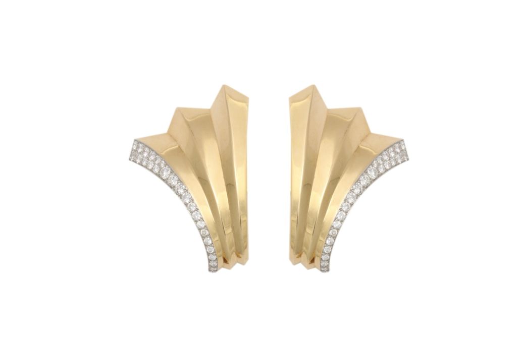 BOUCHERON Retro Diamond Gold Double Clip Pin
