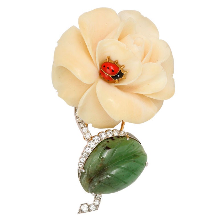 CARTIER Paris Ivory Rose Ladybird Pin