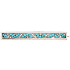 RAYMOND YARD Art Deco Turquoise Diamond Enamel Bar Pin