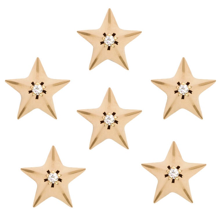 Women's Gold and Diamond Star Scatter Pins For Sale