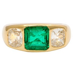 Three Stone Emerald and Diamond Gypsy Ring