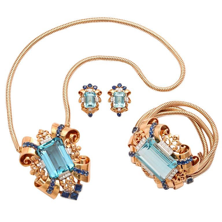 TIFFANY Magnificent Retro Santa Maria Aquamarine Parure