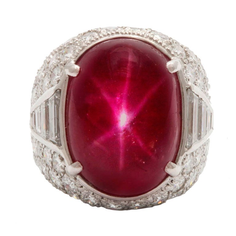 Magnificent Star Burma Ruby Diamond Art Deco Ring
