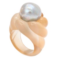 Rare Suzanne Belperron Agate and Pearl Ring