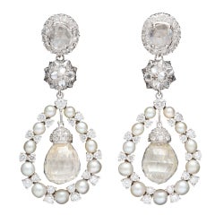 Natural Pearl and Diamond Briolette Earrings