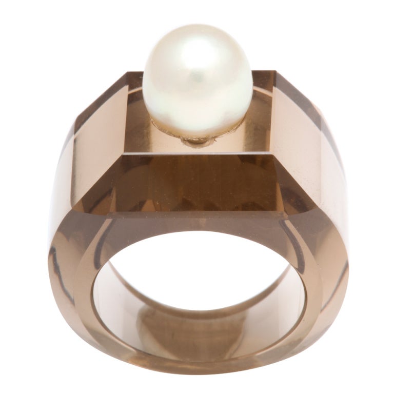 Suzanne Belperron for Rene Boivin Smoky Quartz Pearl Ring For Sale