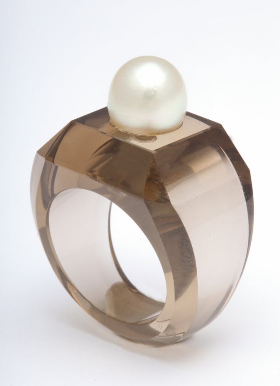 Smoky Quartz & Pearl Ring by Suzanne Belperron for Rene Boivin