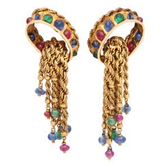 Vintage 1947 Cartier Paris Emerald Ruby Sapphire Earrings Designed By Jeanne Toussaint