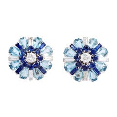 1930s Aquamarine Sapphire Diamond Earrings