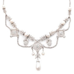 Edwardian Diamond and Oriental Pearl  Necklace