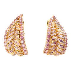 Natural Pink Diamond Gold Leaf Earclips