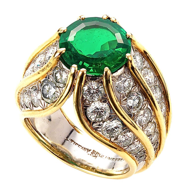 SCHLUMBERGER Colombian Emerald and Diamond Turban Ring at 1stDibs