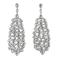 Unusual Modern Rose Cut Diamond Platinum Jigsaw Earrings