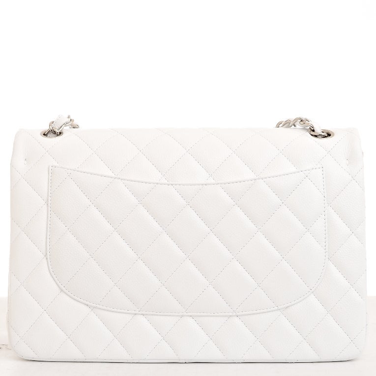 Chanel White Quilted Caviar Jumbo Classic 2.55 Double Flap Bag 1