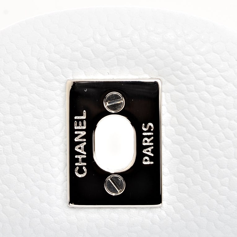 Chanel White Quilted Caviar Jumbo Classic 2.55 Double Flap Bag 4