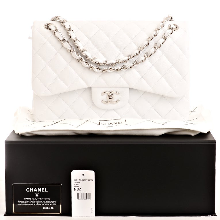 Chanel White Quilted Caviar Jumbo Classic 2.55 Double Flap Bag 6