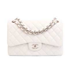 Chanel White Quilted Caviar Jumbo Classic 2.55 Double Flap Bag