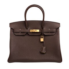 Hermes Special Order "Horseshoe" Bi-Color Chocolate/Vert Anis Togo Birkin 35cm with Gold Hardware - Never Carried
