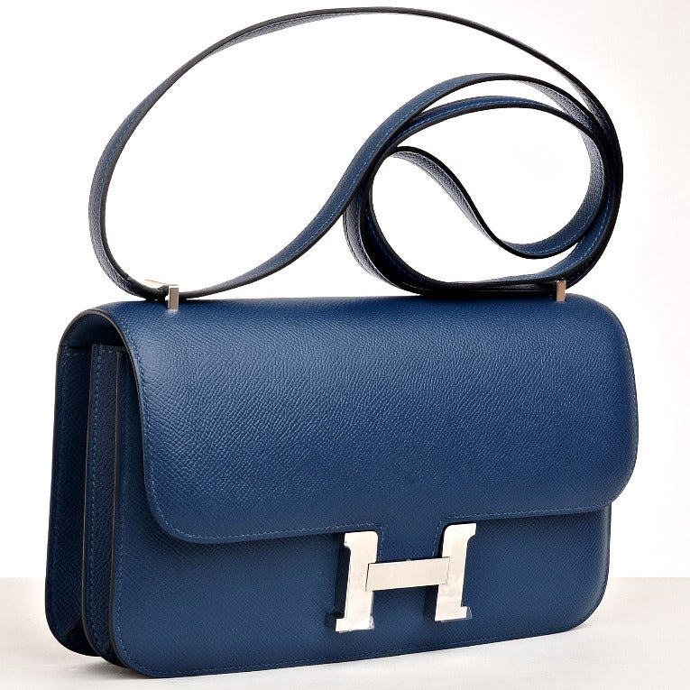Hermes Blue Thalassa epsom leather Constance Elan 25cm with tonal stitching, palladium hardware, metal 