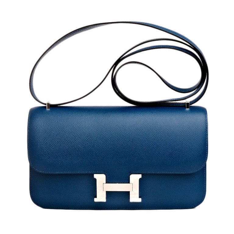 Hermes Blue Thalassa Epsom Constance Elan 25cm with Palladium Hardware - Never Carried